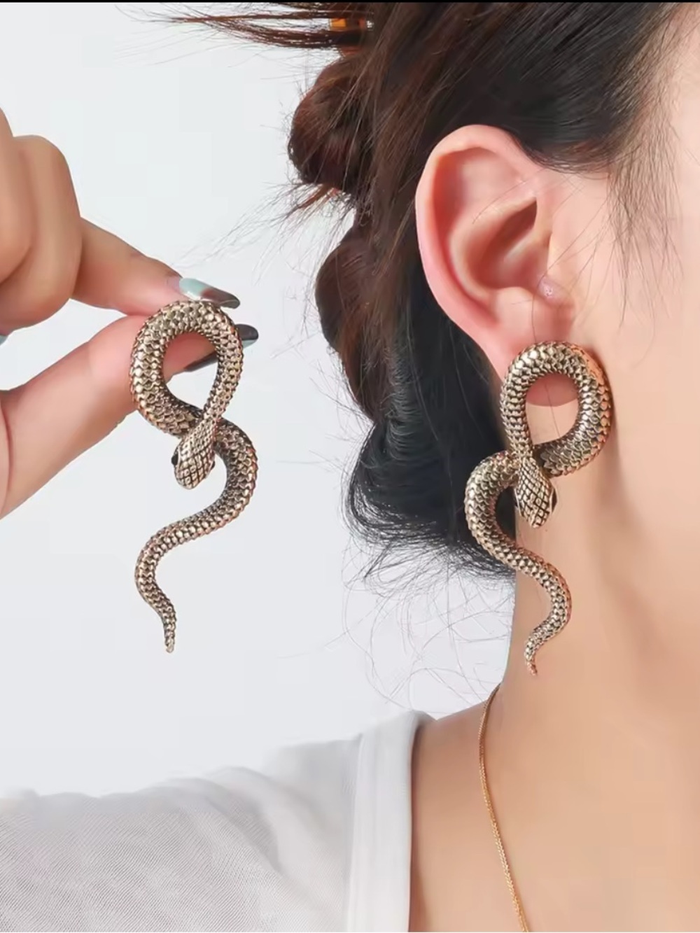 Antique Gold Snake Drop Earrings